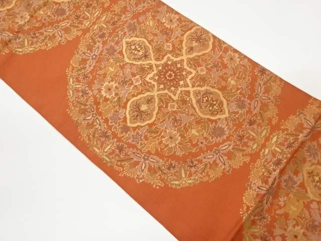 華文に草花模様織出し袋帯